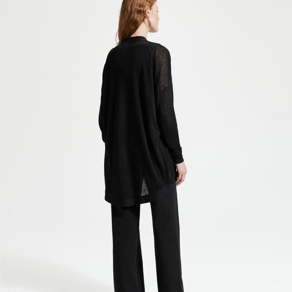 Theory | Linen Blend Waterfall Cardigan, Black - Picture 3 of 9
